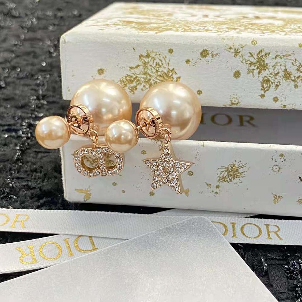 Dior Women Tribales Earrings Pink-Finish Metal with Pink Resin Pearls (6)