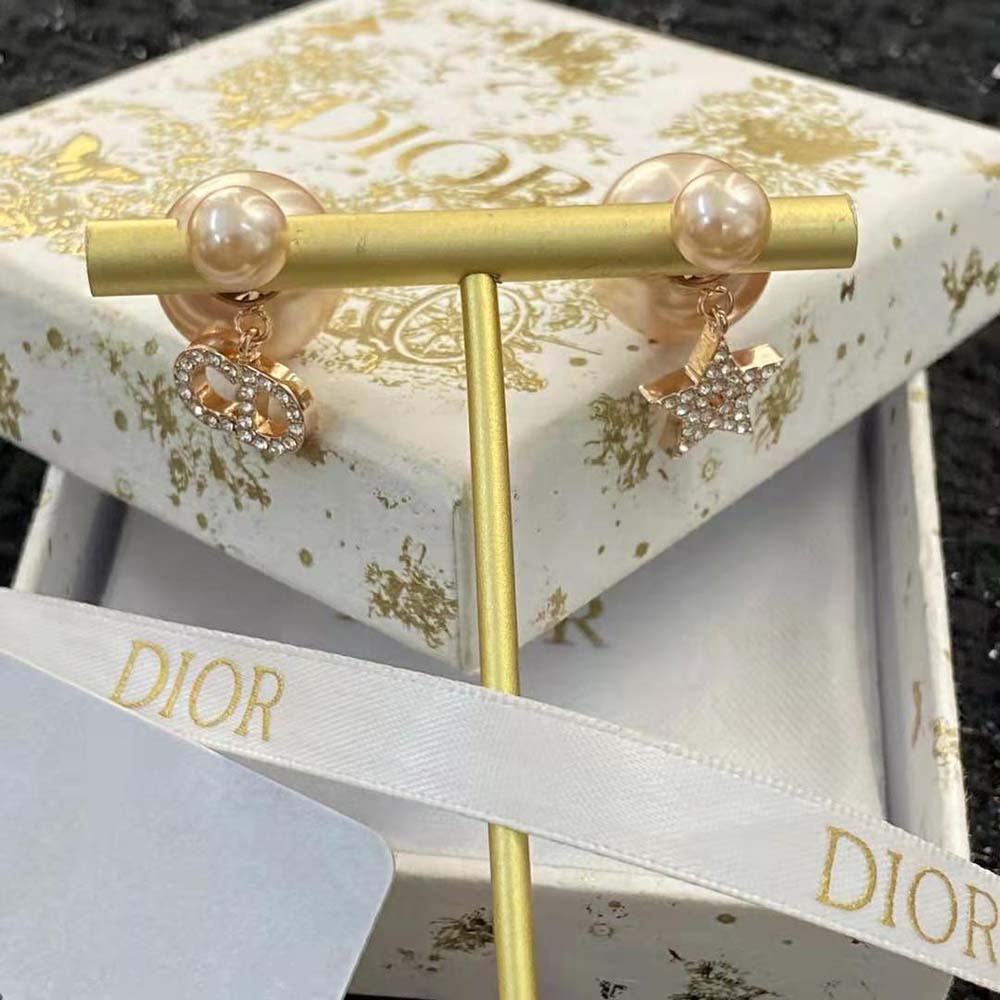 Dior Women Tribales Earrings Pink-Finish Metal with Pink Resin Pearls (9)