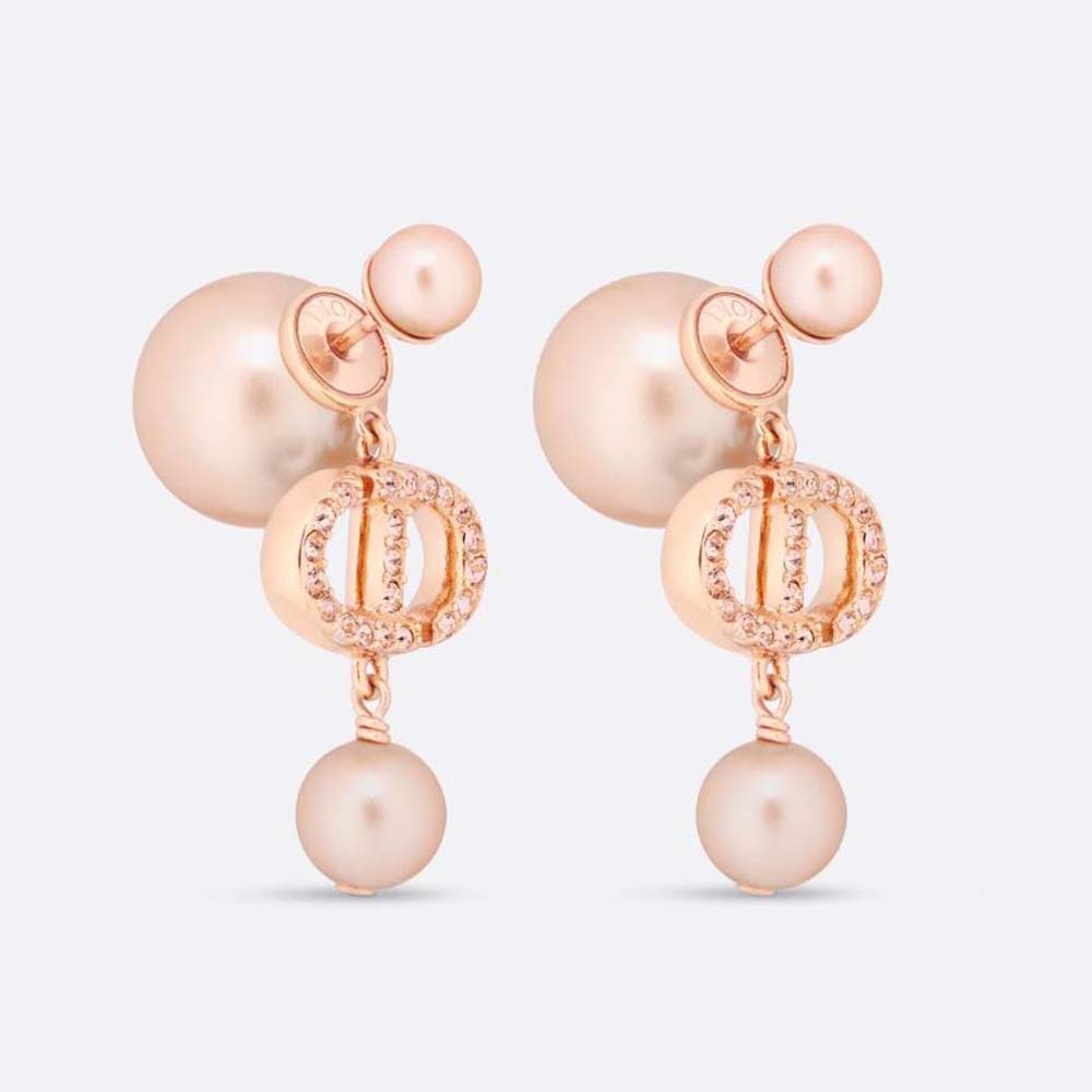 Dior Women Tribales Earrings Pink-Finish Metal with Pink Resin Pearls and Crystals (1)