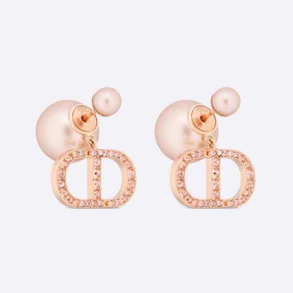 Dior Women Tribales Earrings Pink-Finish Metal with Pink Resin Pearls and Crystals (1)