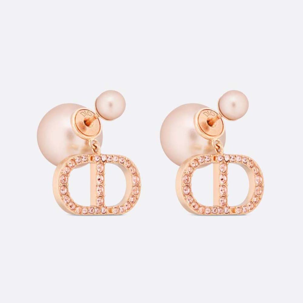 Dior Women Tribales Earrings Pink-Finish Metal with Pink Resin Pearls and Crystals