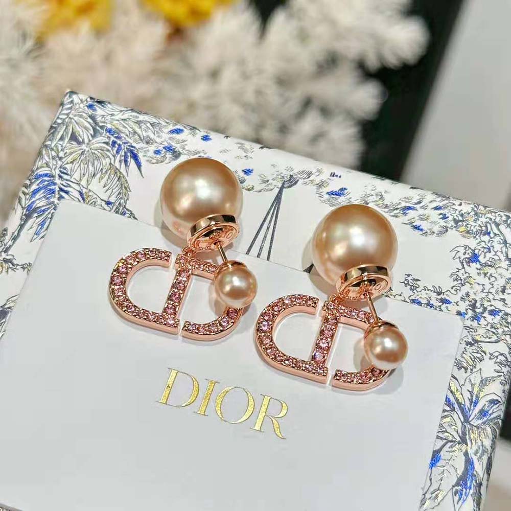 Dior Women Tribales Earrings Pink-Finish Metal with Pink Resin Pearls and Crystals (2)