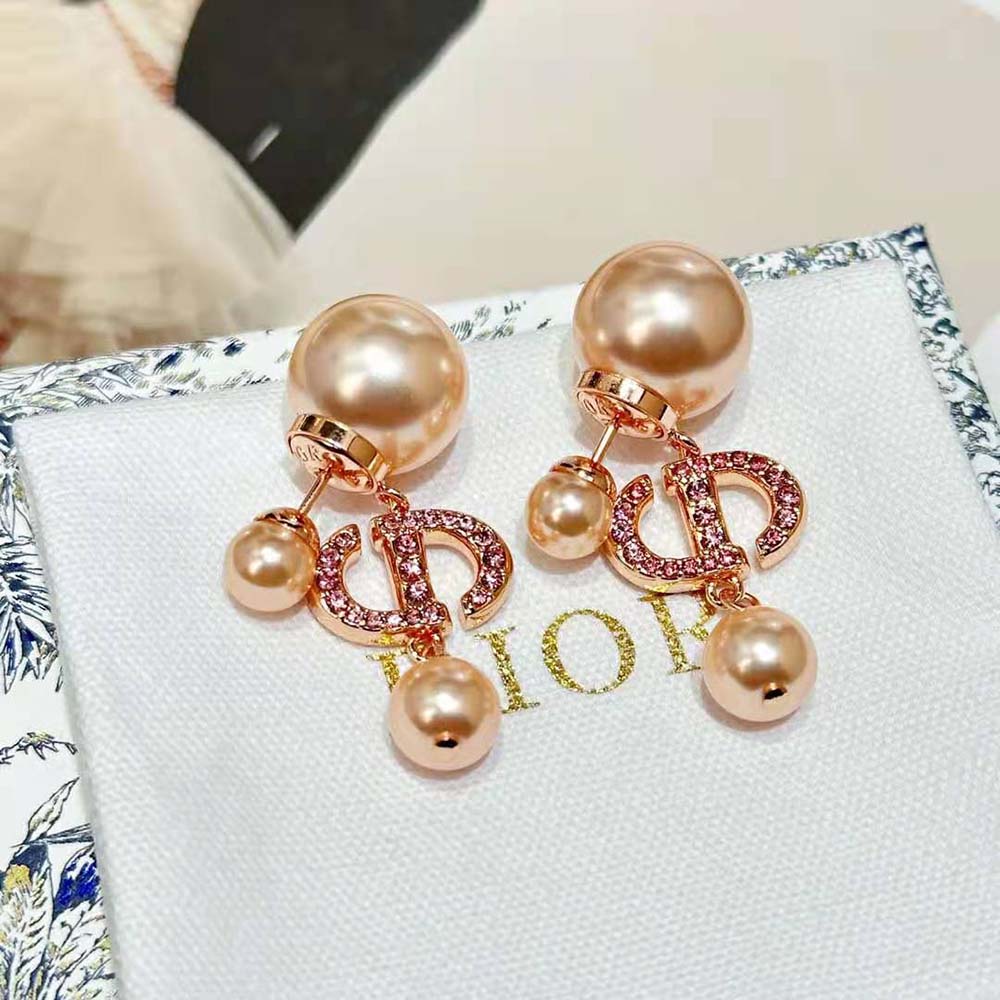 Dior Women Tribales Earrings Pink-Finish Metal with Pink Resin Pearls and Crystals (3)