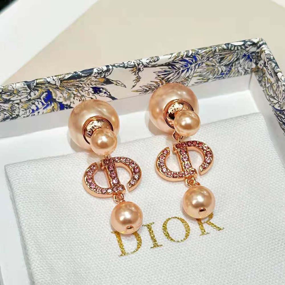 Dior Women Tribales Earrings Pink-Finish Metal with Pink Resin Pearls and Crystals (5)