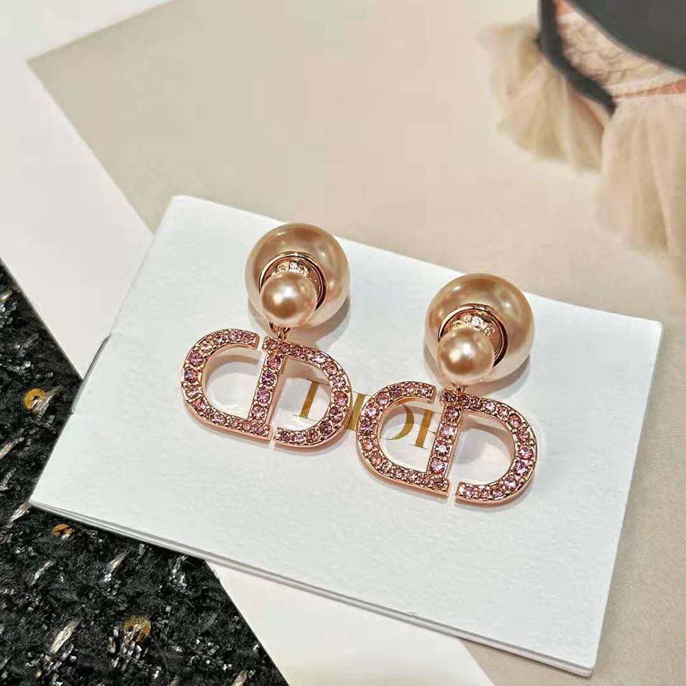 Dior Women Tribales Earrings Pink-Finish Metal with Pink Resin Pearls and Crystals (5)