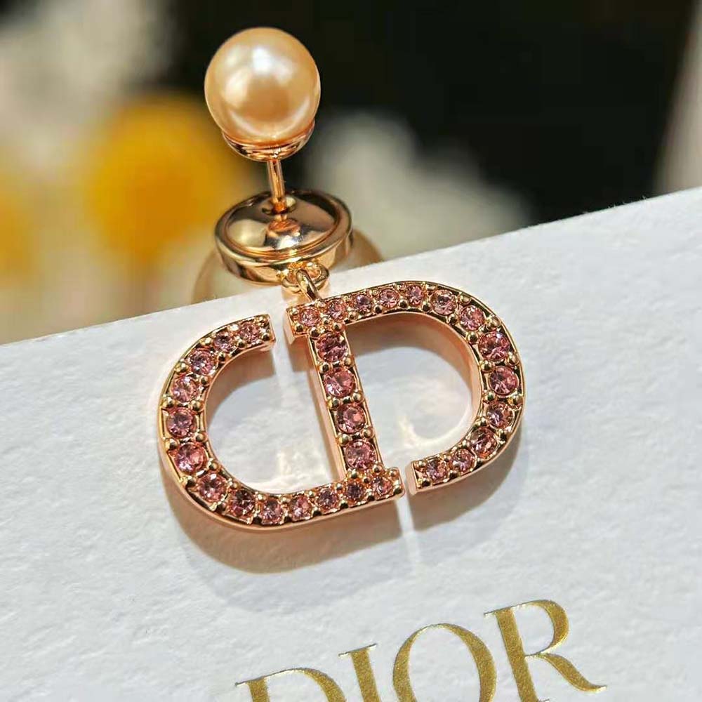 Dior Women Tribales Earrings Pink-Finish Metal with Pink Resin Pearls and Crystals (6)