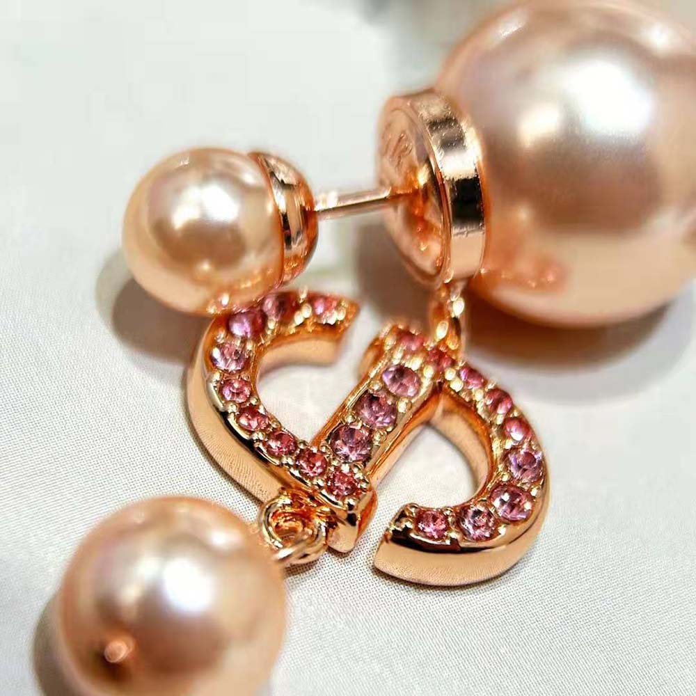 Dior Women Tribales Earrings Pink-Finish Metal with Pink Resin Pearls and Crystals (7)