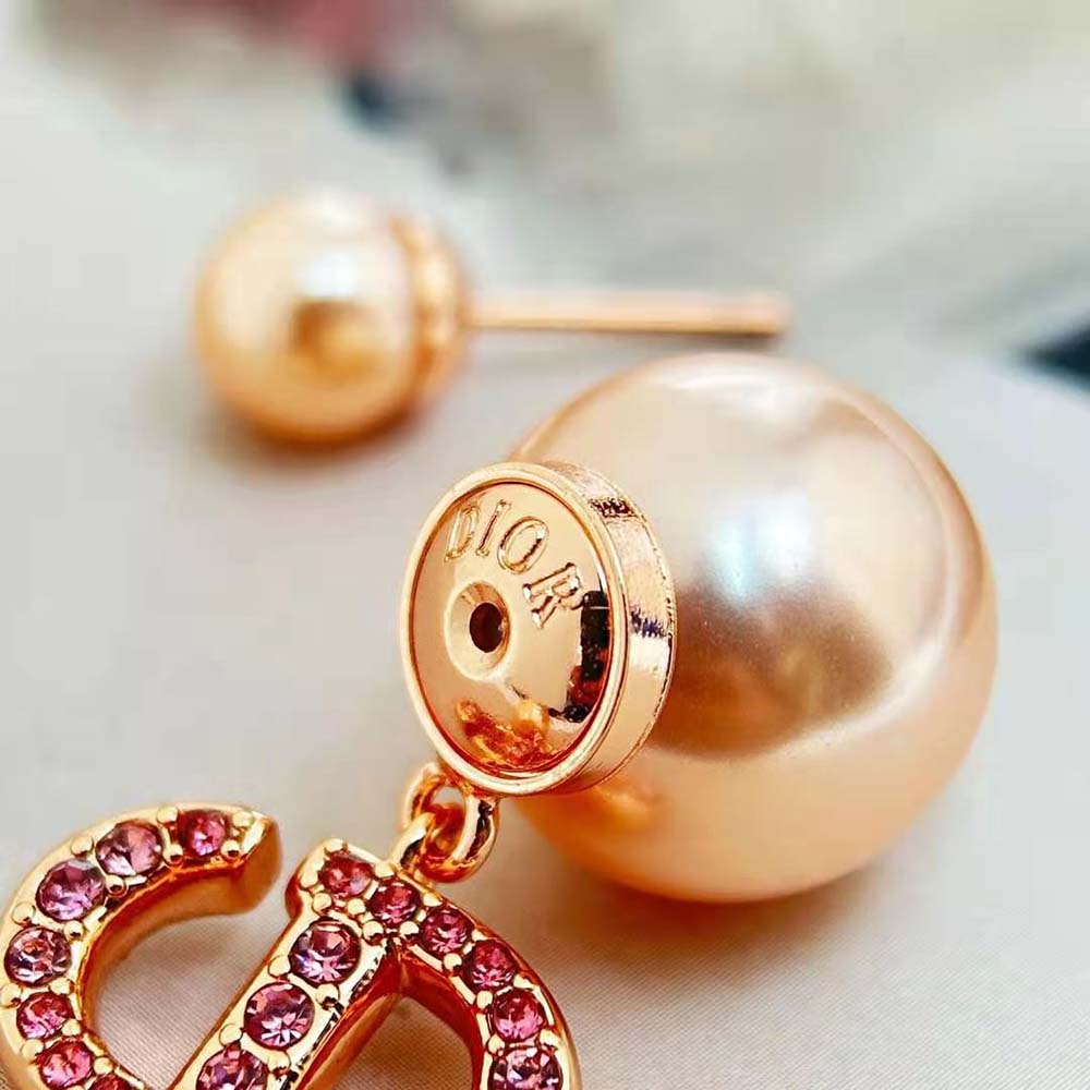 Dior Women Tribales Earrings Pink-Finish Metal with Pink Resin Pearls and Crystals (8)
