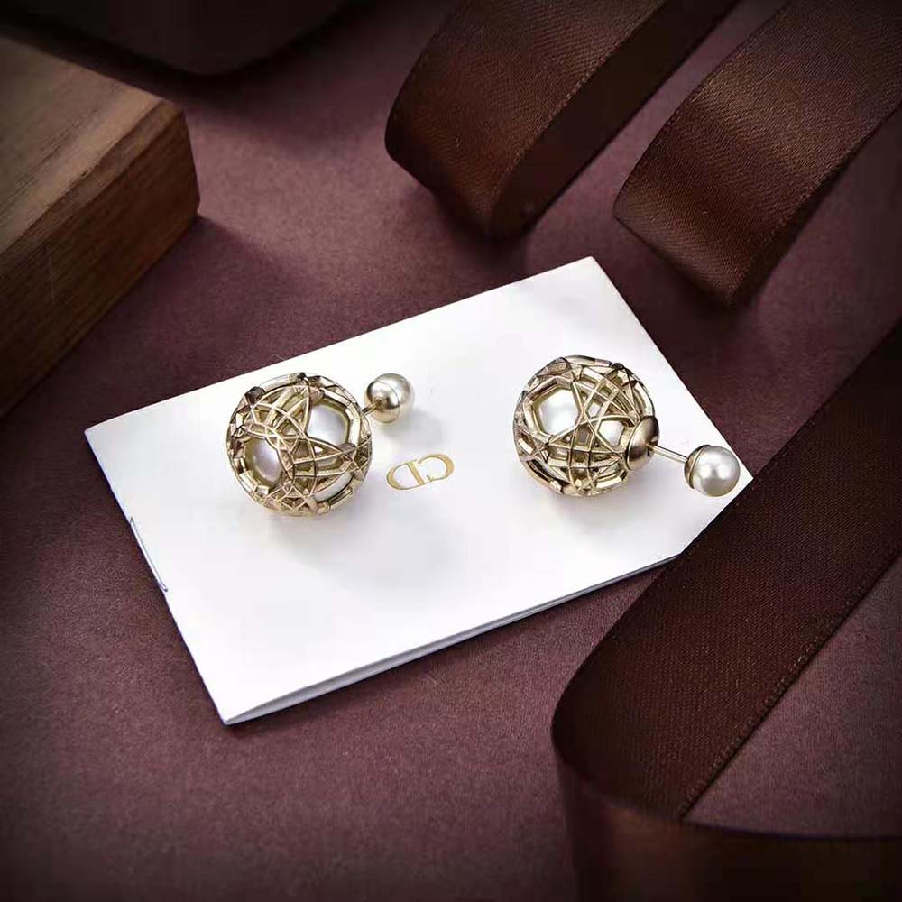Dior Women Tribales Earrings White Resin Pearls and Gold-Finish Metal (2)
