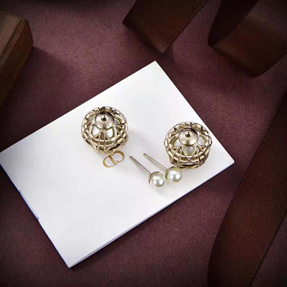 Dior Women Tribales Earrings White Resin Pearls and Gold-Finish Metal (3)