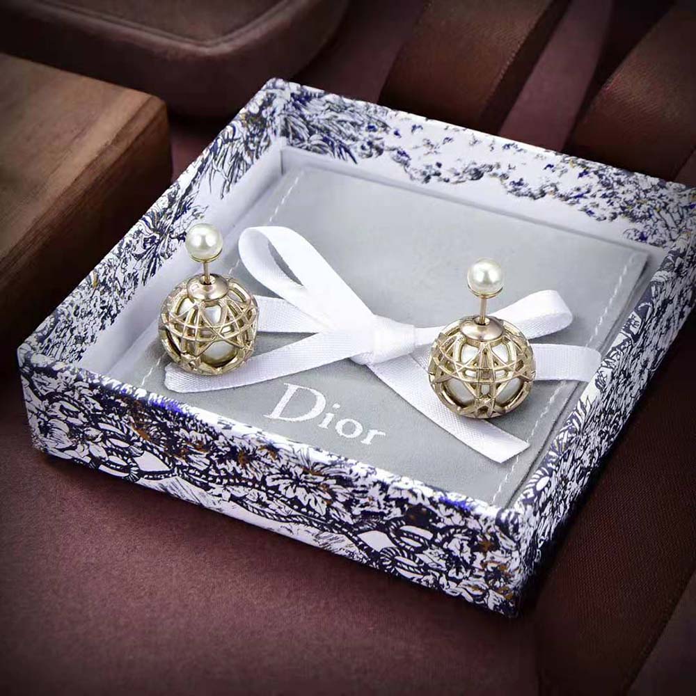 Dior Women Tribales Earrings White Resin Pearls and Gold-Finish Metal (6)