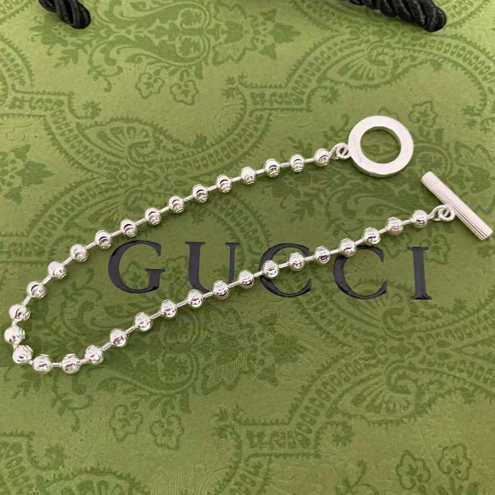Gucci Unisex Silver Boule Chain Bracelet (9)