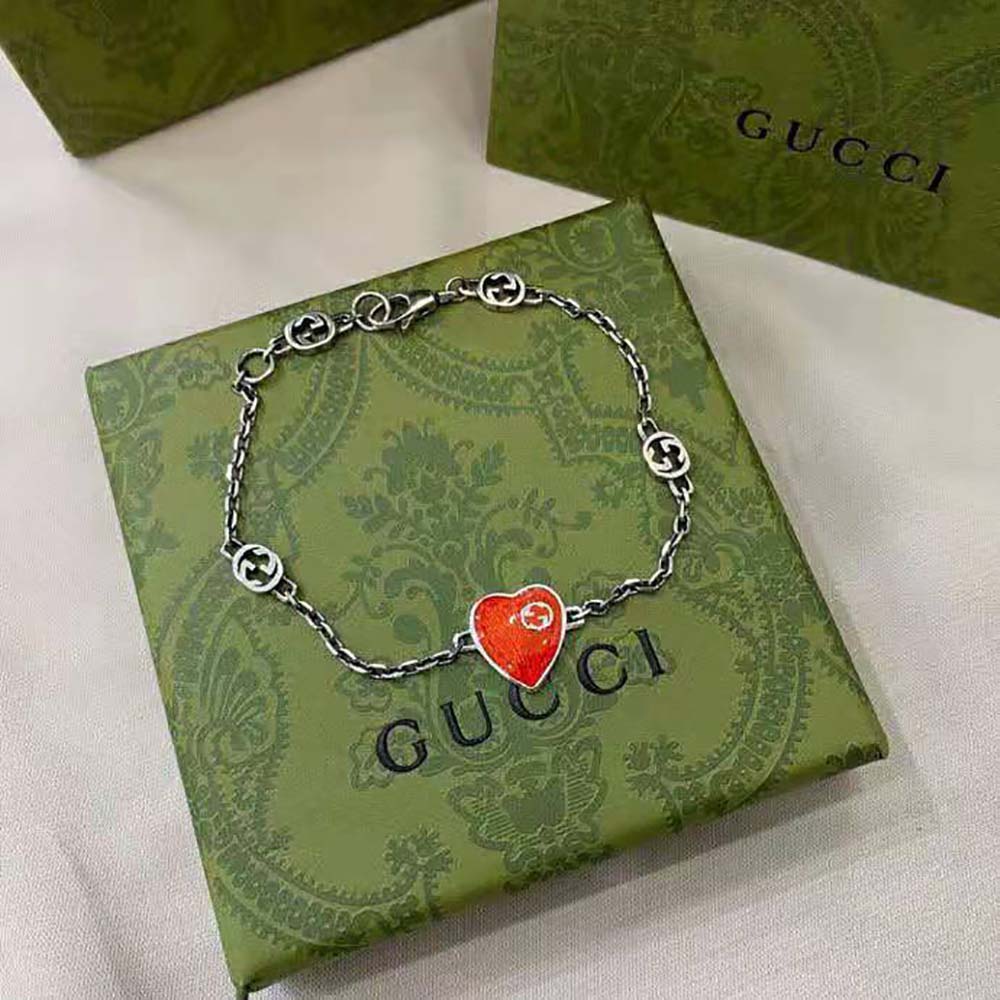 Gucci Women Heart Bracelet with Interlocking G-Red (2)