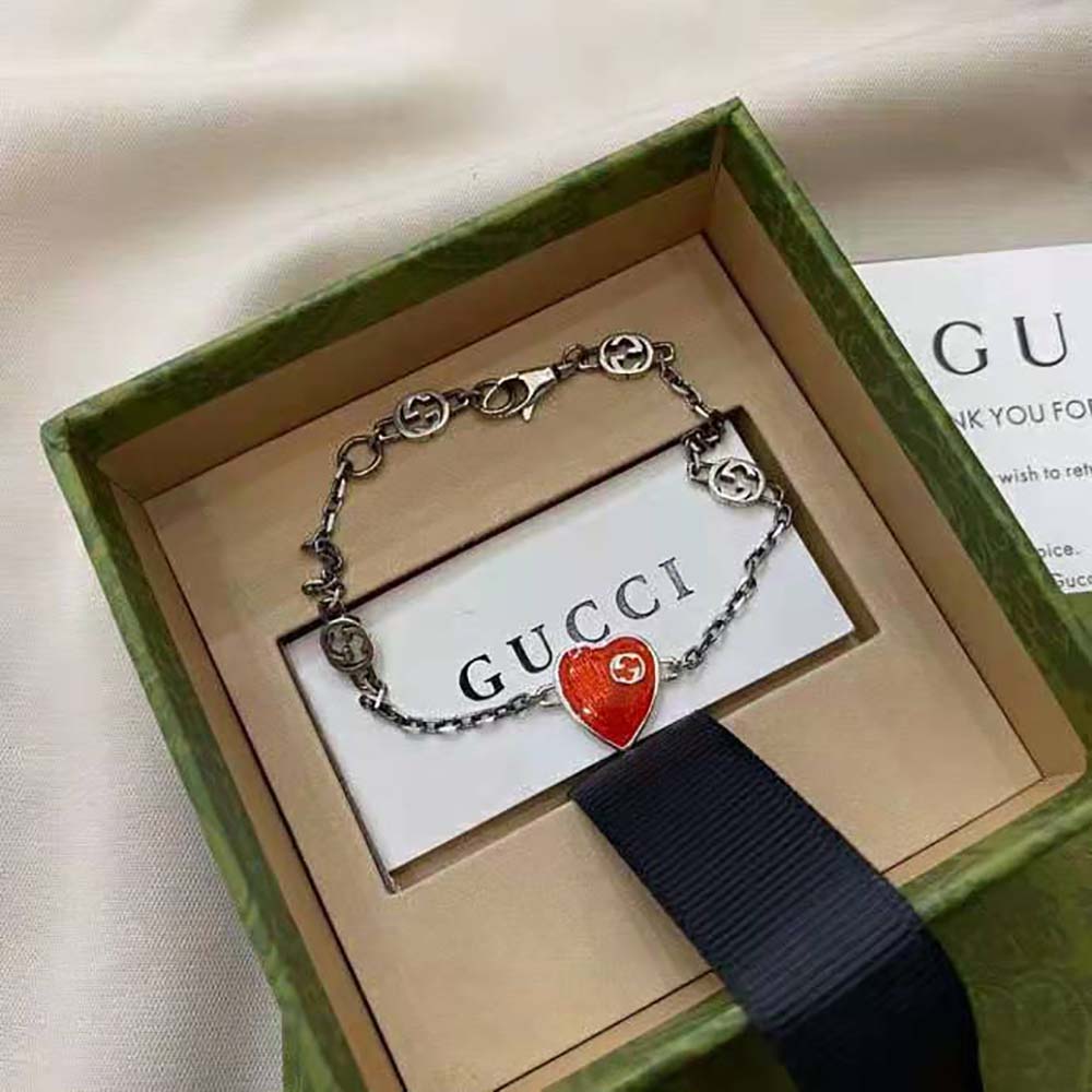 Gucci Women Heart Bracelet with Interlocking G-Red (7)