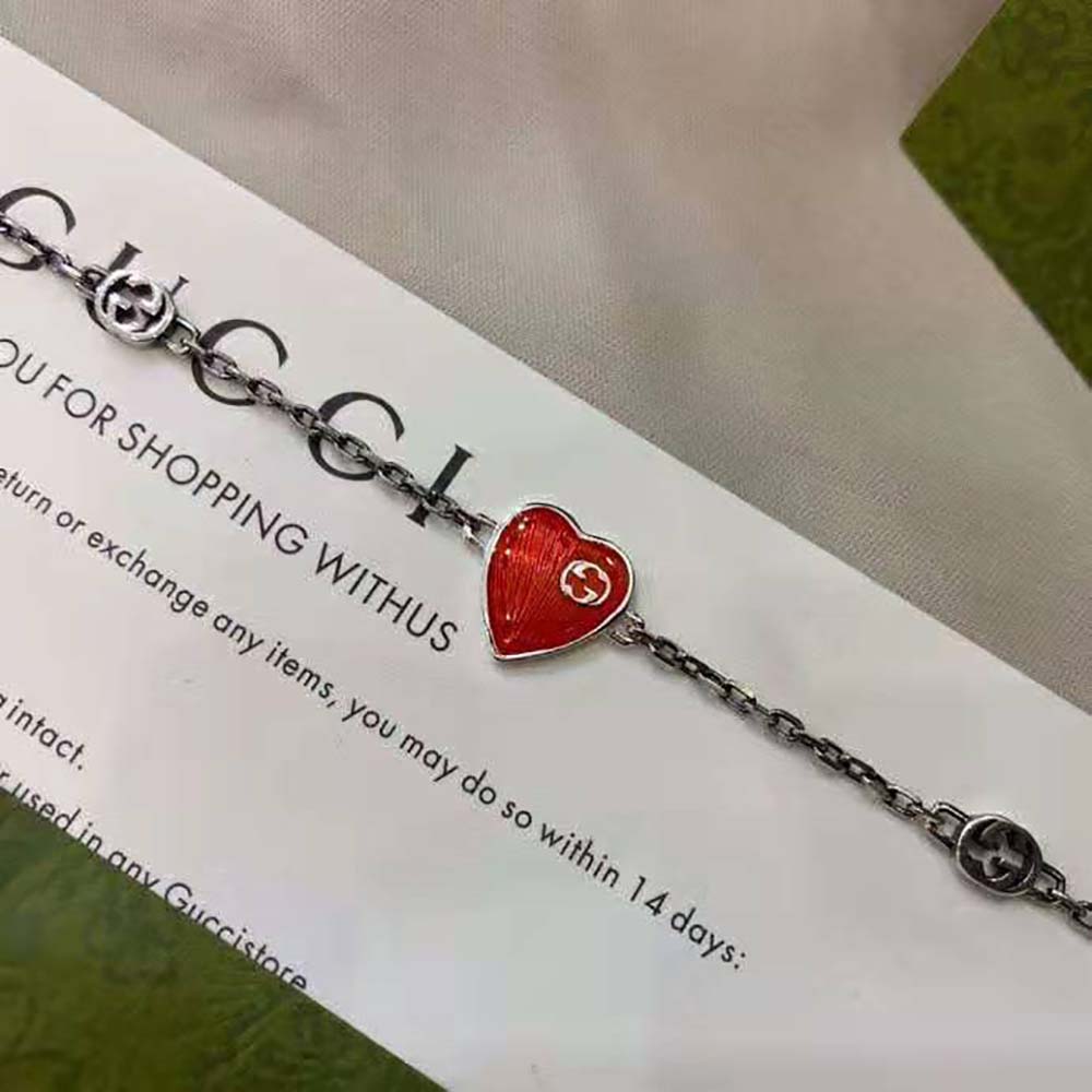 Gucci Women Heart Bracelet with Interlocking G-Red (9)