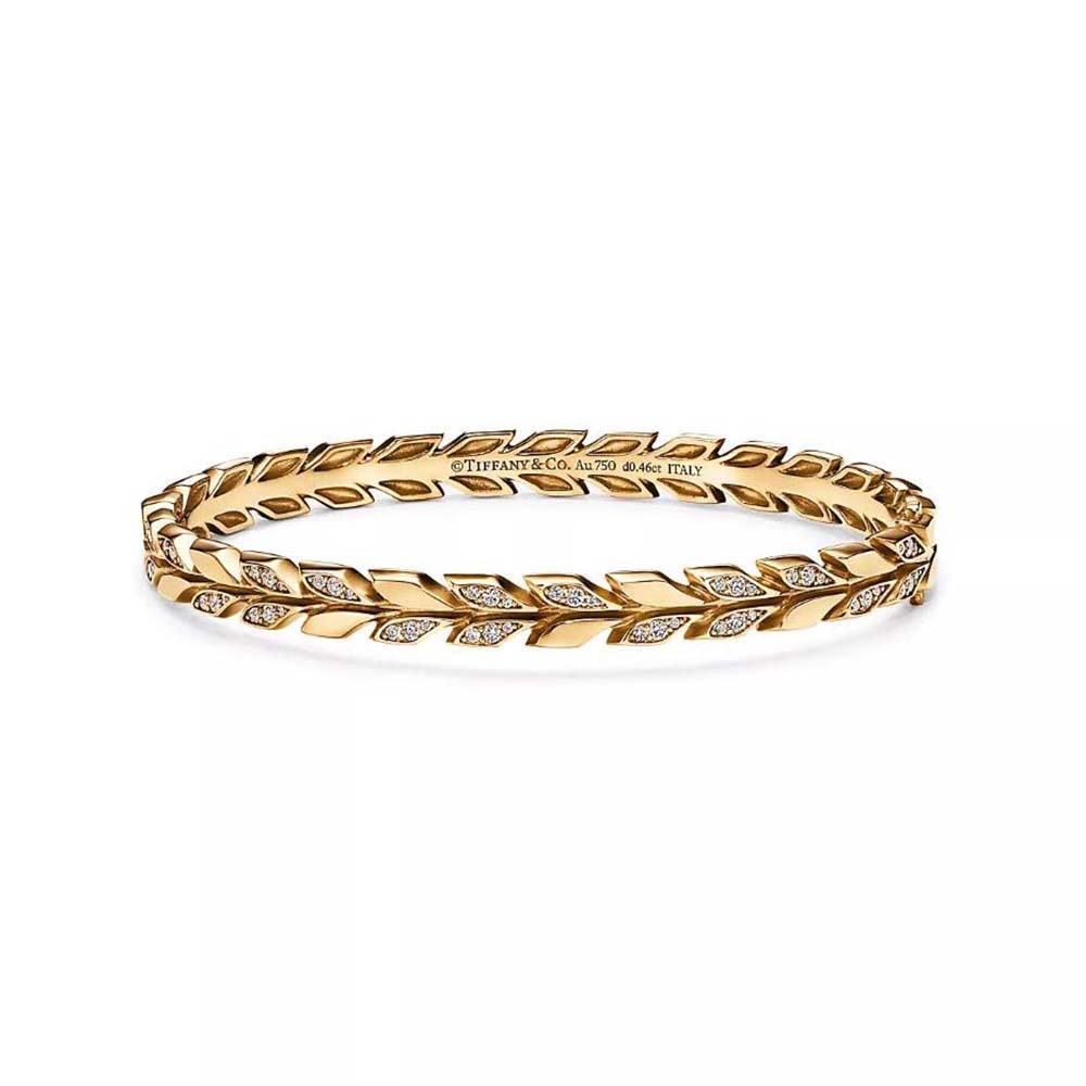 Tiffany Victoria Vine Hinged Bangle in Yellow Gold with Diamonds