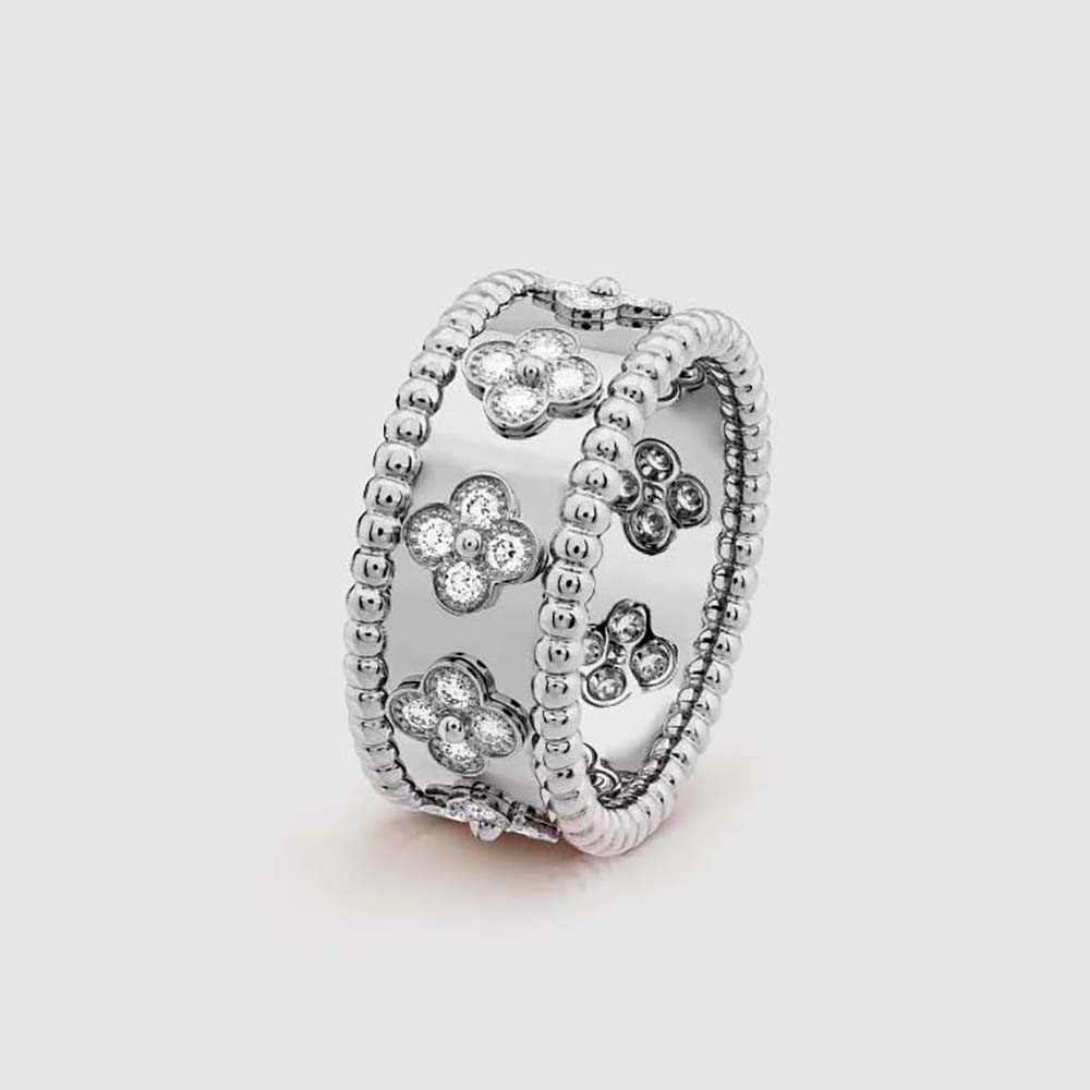 Van Cleef & Arpels Lady Perlée Clovers Ring Medium Model in 18K White Gold