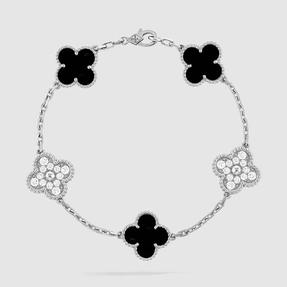 Van Cleef & Arpels Lady Vintage Alhambra Bracelet 5 Motifs in 18K White Gold (1)