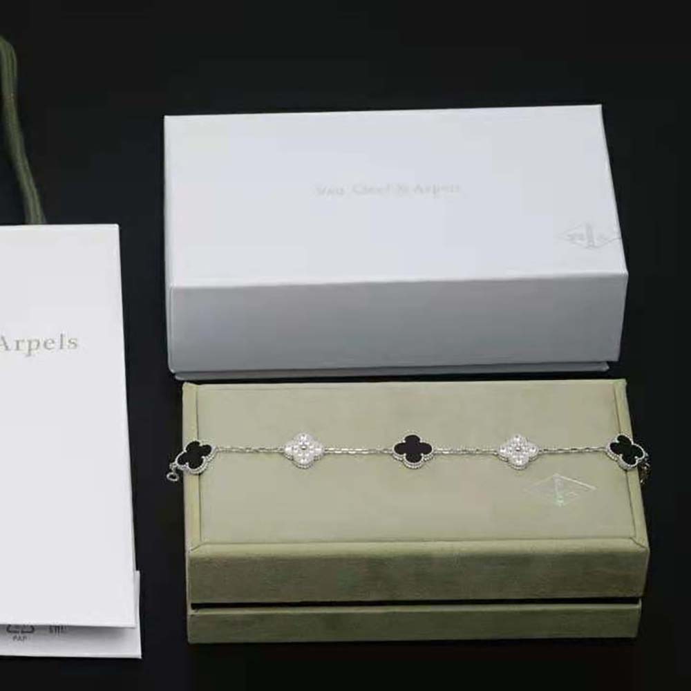 Van Cleef & Arpels Lady Vintage Alhambra Bracelet 5 Motifs in 18K White Gold (4)