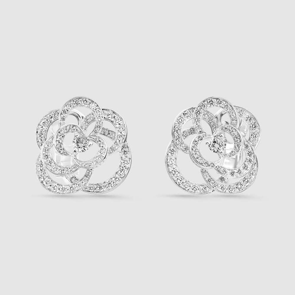 Chanel Women Fil De Camélia Earrings in White Gold-J2672