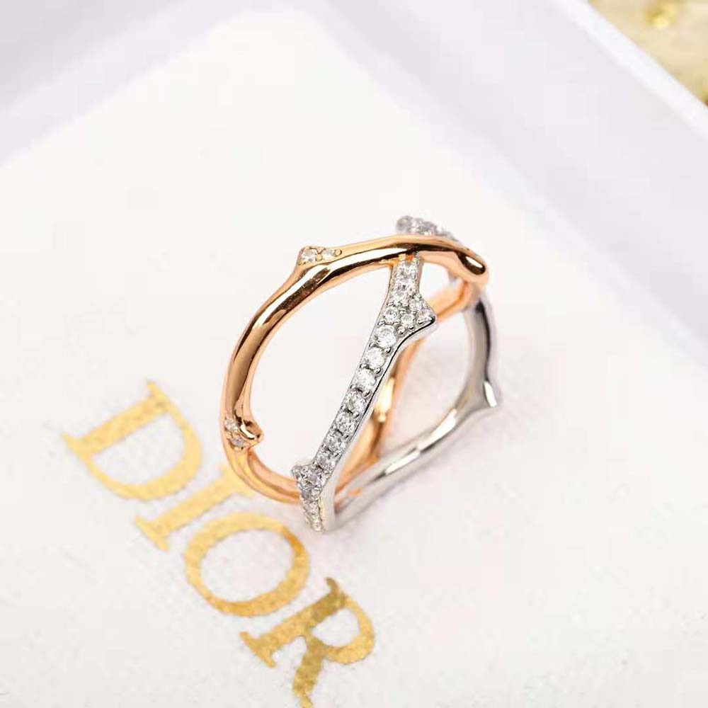 Dior Women Bois De Rose Ring Pink Gold White Gold and Diamonds (6)