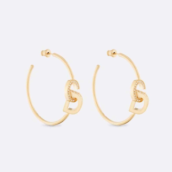 Dior Women CD Lock Earrings Gold-Finish Metal and Silver-Tone Crystals (1)
