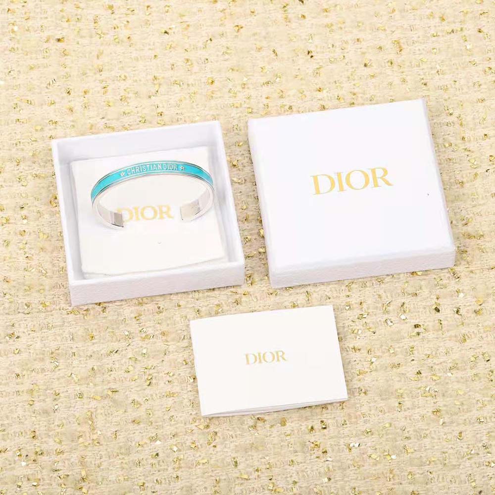 Dior Women Code Bangle Silver-Finish Metal and Turquoise Lacquer (2)