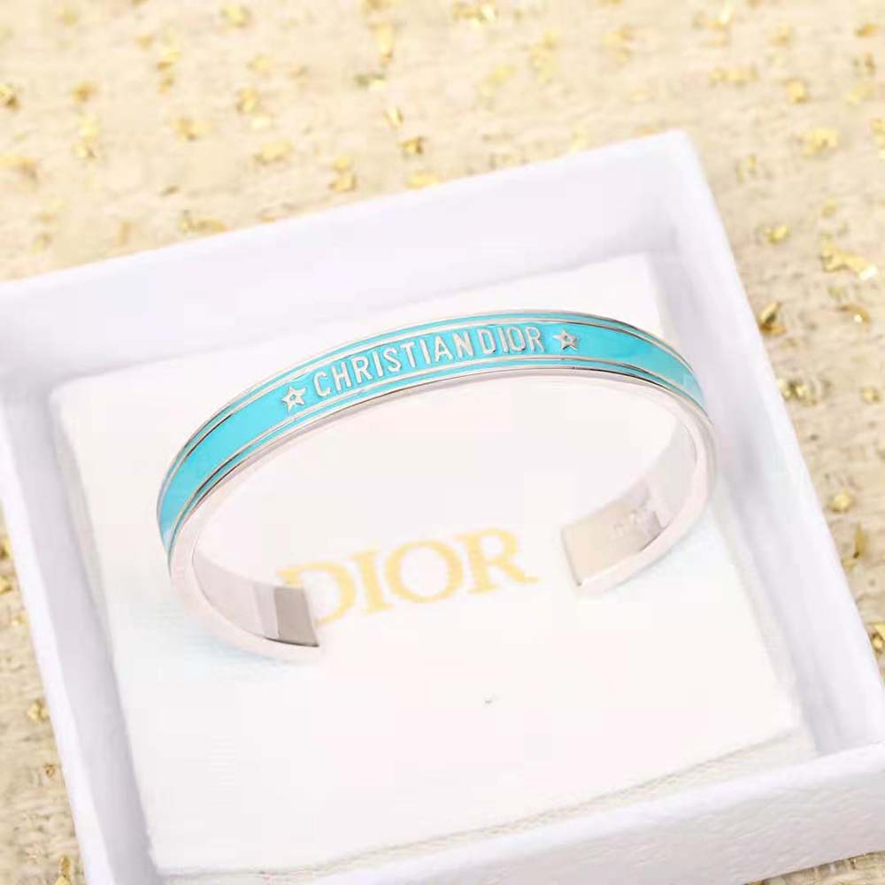 Dior Women Code Bangle Silver-Finish Metal and Turquoise Lacquer (3)