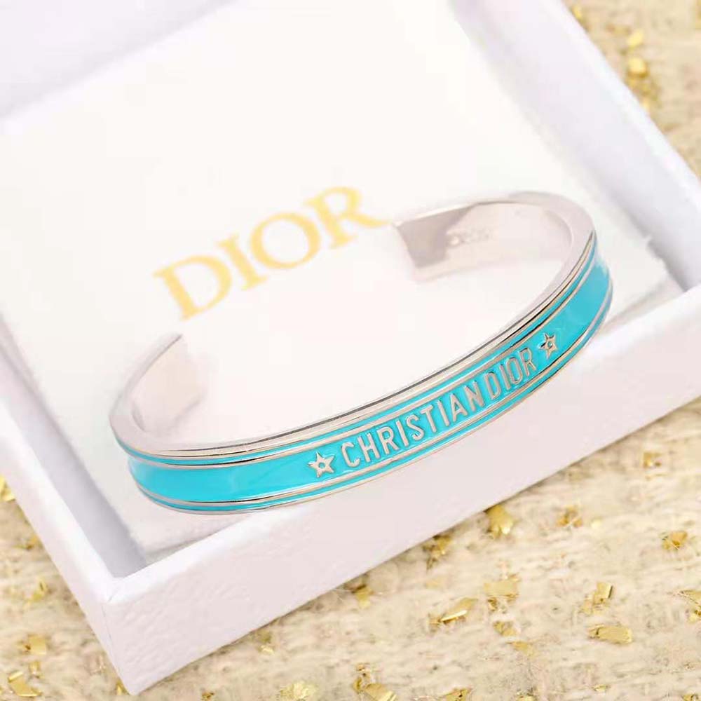 Dior Women Code Bangle Silver-Finish Metal and Turquoise Lacquer (6)