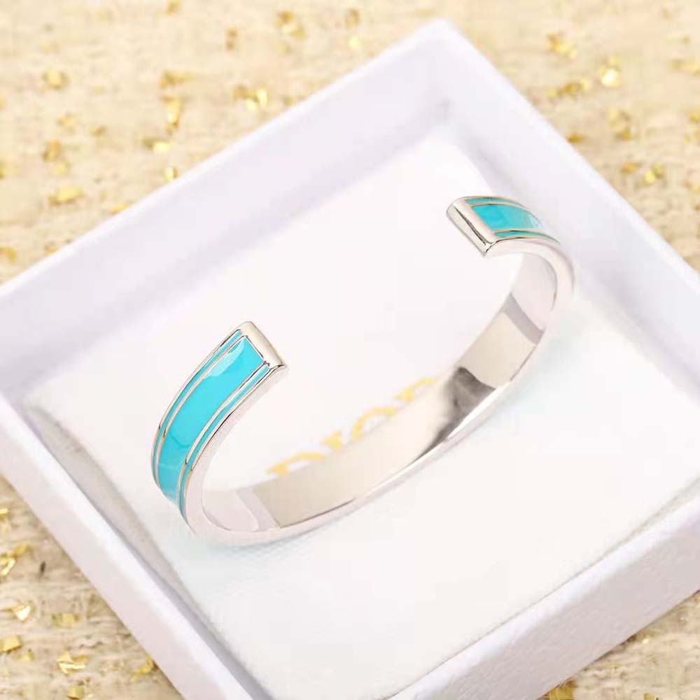 Dior Women Code Bangle Silver-Finish Metal and Turquoise Lacquer (7)