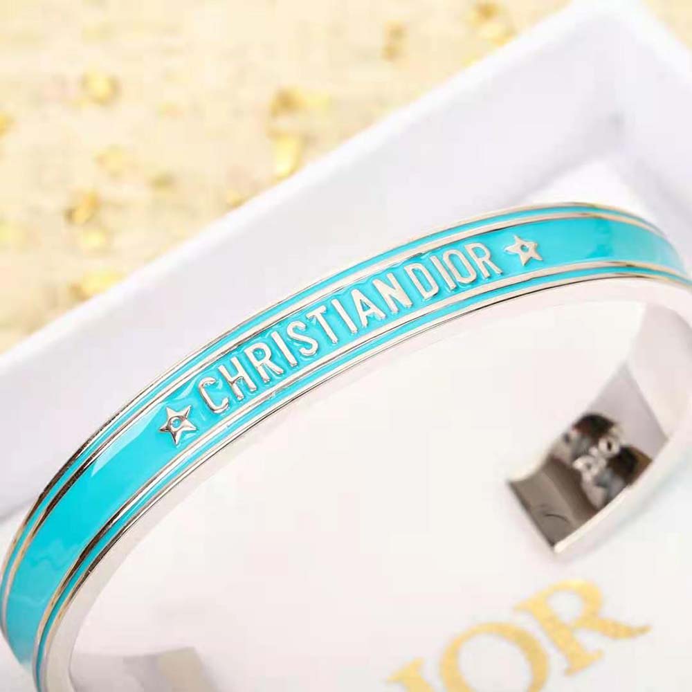 Dior Women Code Bangle Silver-Finish Metal and Turquoise Lacquer (8)
