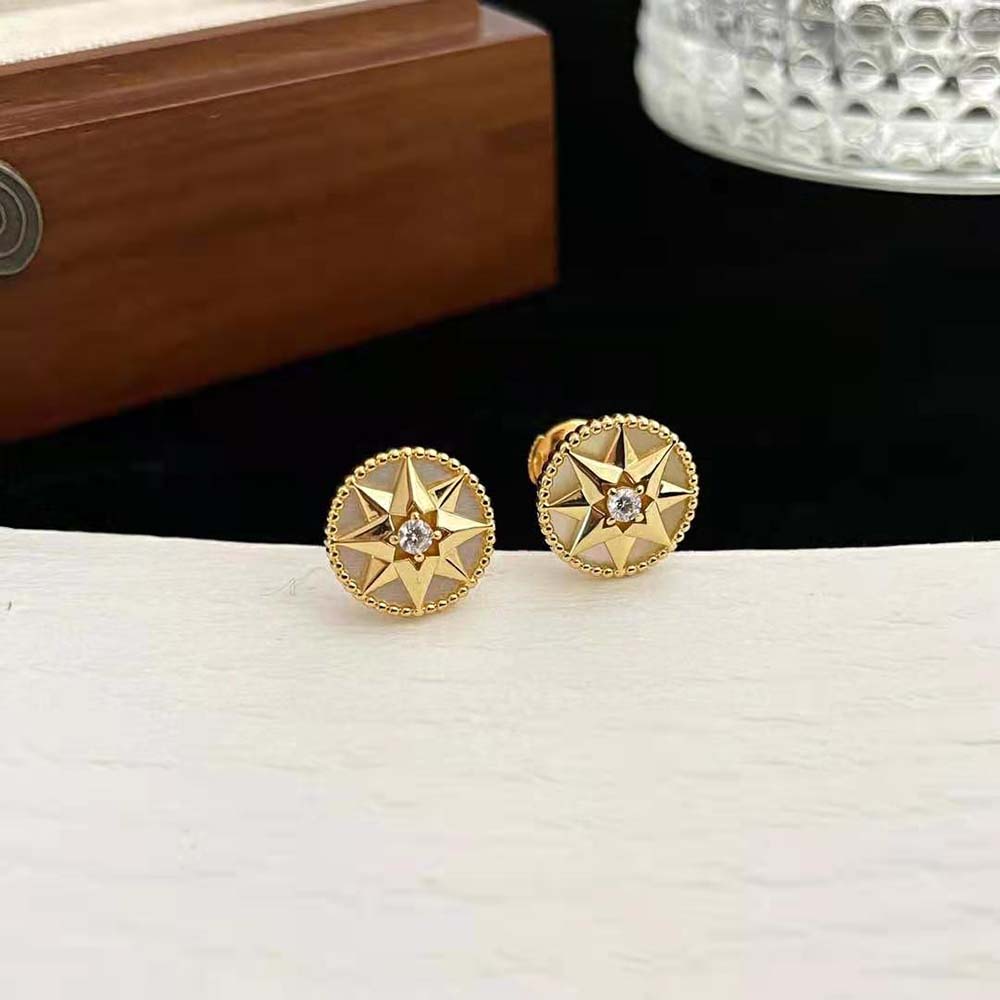 Dior Women Small Rose Des Vents Earring Yellow Gold and Diamond (4)