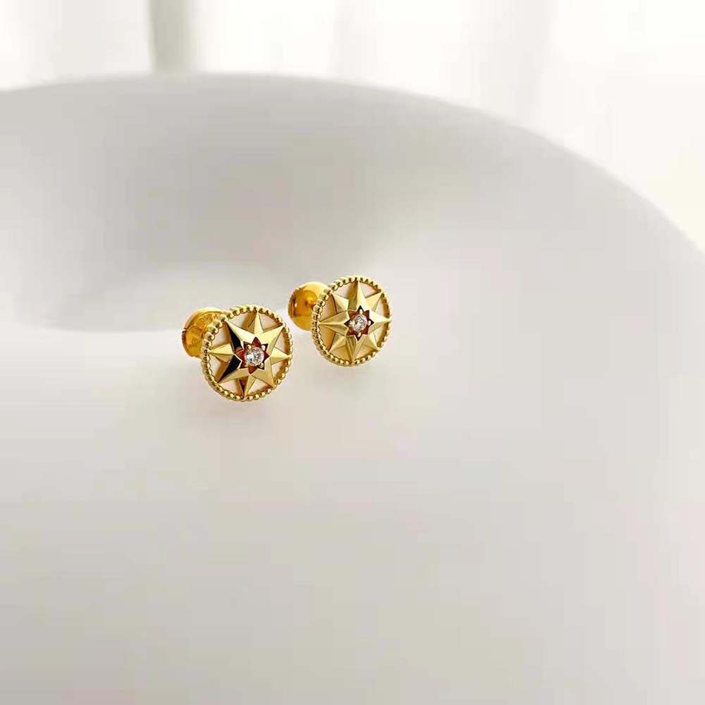 Dior Women Small Rose Des Vents Earring Yellow Gold and Diamond (6)