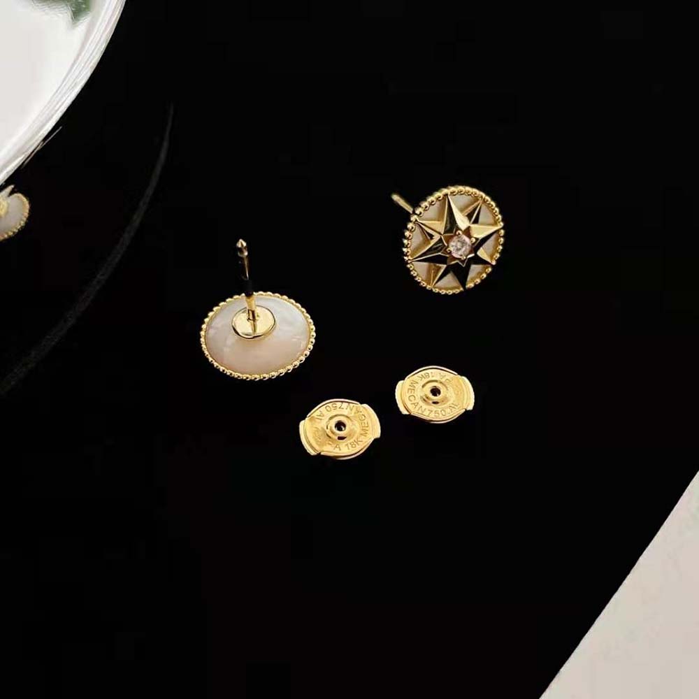 Dior Women Small Rose Des Vents Earring Yellow Gold and Diamond (7)