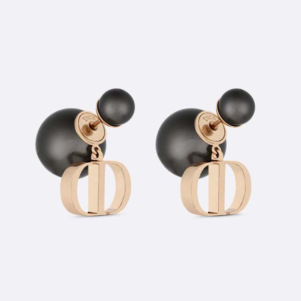 Dior Women Tribales Earrings Bronze-Finish Metal and Gray Resin Pearls