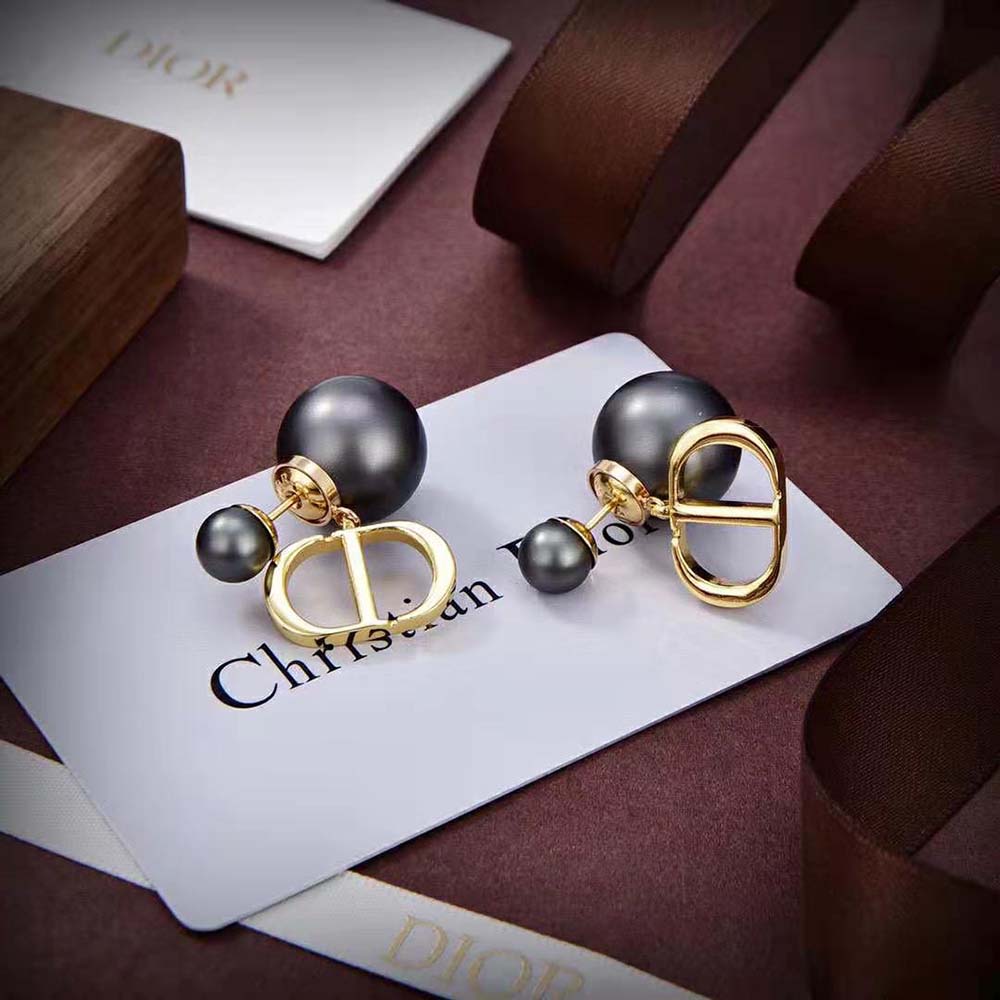 Dior Women Tribales Earrings Bronze-Finish Metal and Gray Resin Pearls (2)