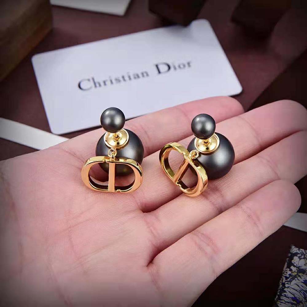 Dior Women Tribales Earrings Bronze-Finish Metal and Gray Resin Pearls (3)