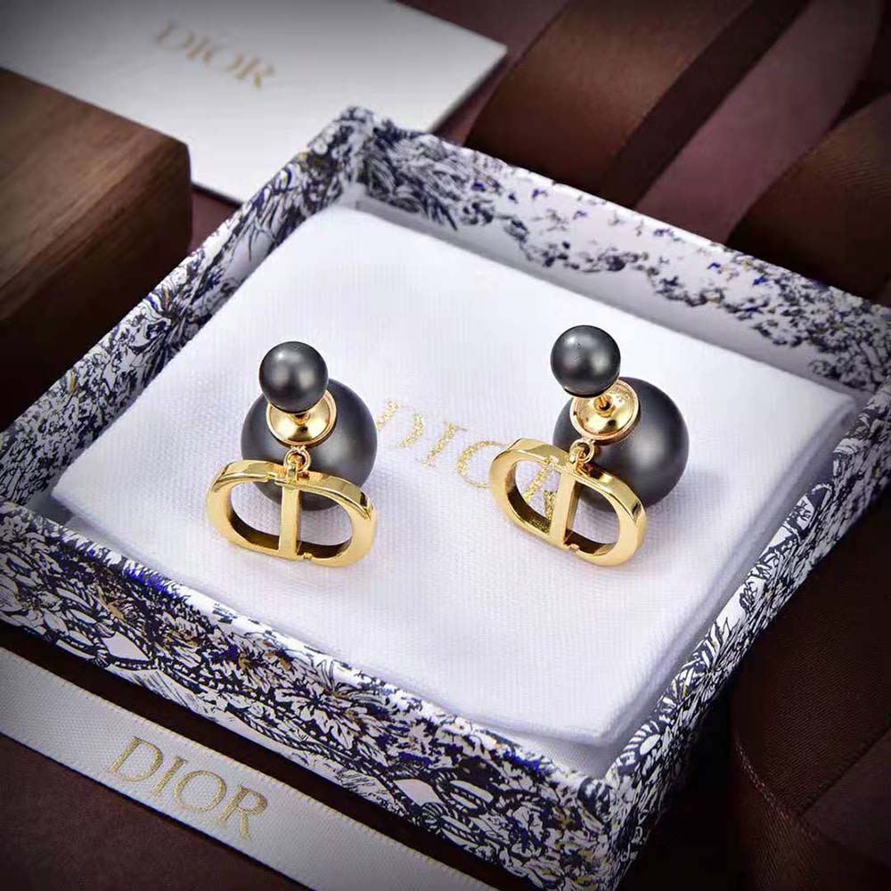 Dior Women Tribales Earrings Bronze-Finish Metal and Gray Resin Pearls (4)