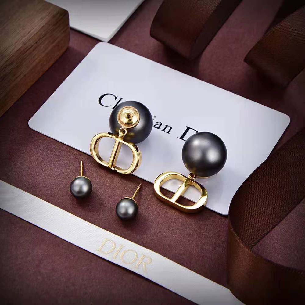 Dior Women Tribales Earrings Bronze-Finish Metal and Gray Resin Pearls (5)