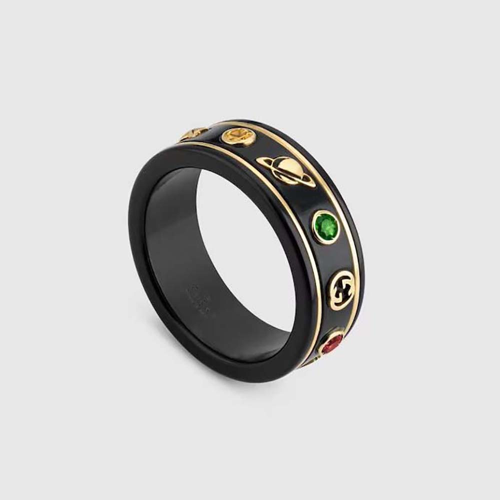 Gucci Unisex Icon Ring with Gemstones-Black 527095J8F778522