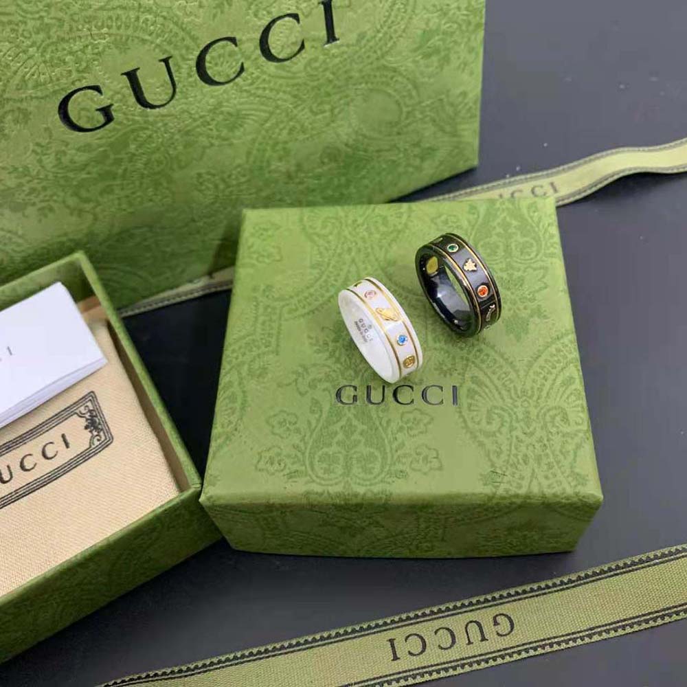 Gucci Unisex Icon Ring with Gemstones-Black 527095J8F778522 (2)