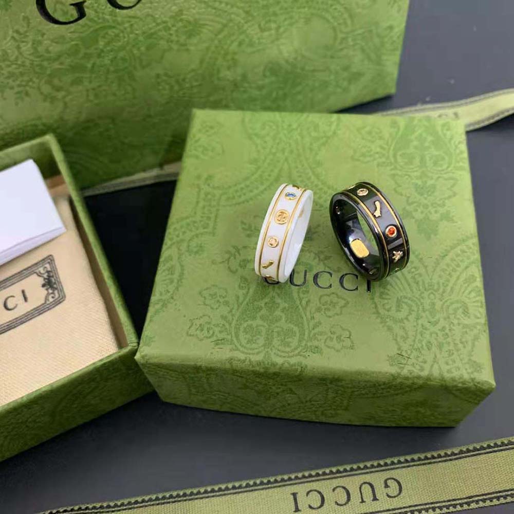Gucci Unisex Icon Ring with Gemstones-Black 527095J8F778522 (3)