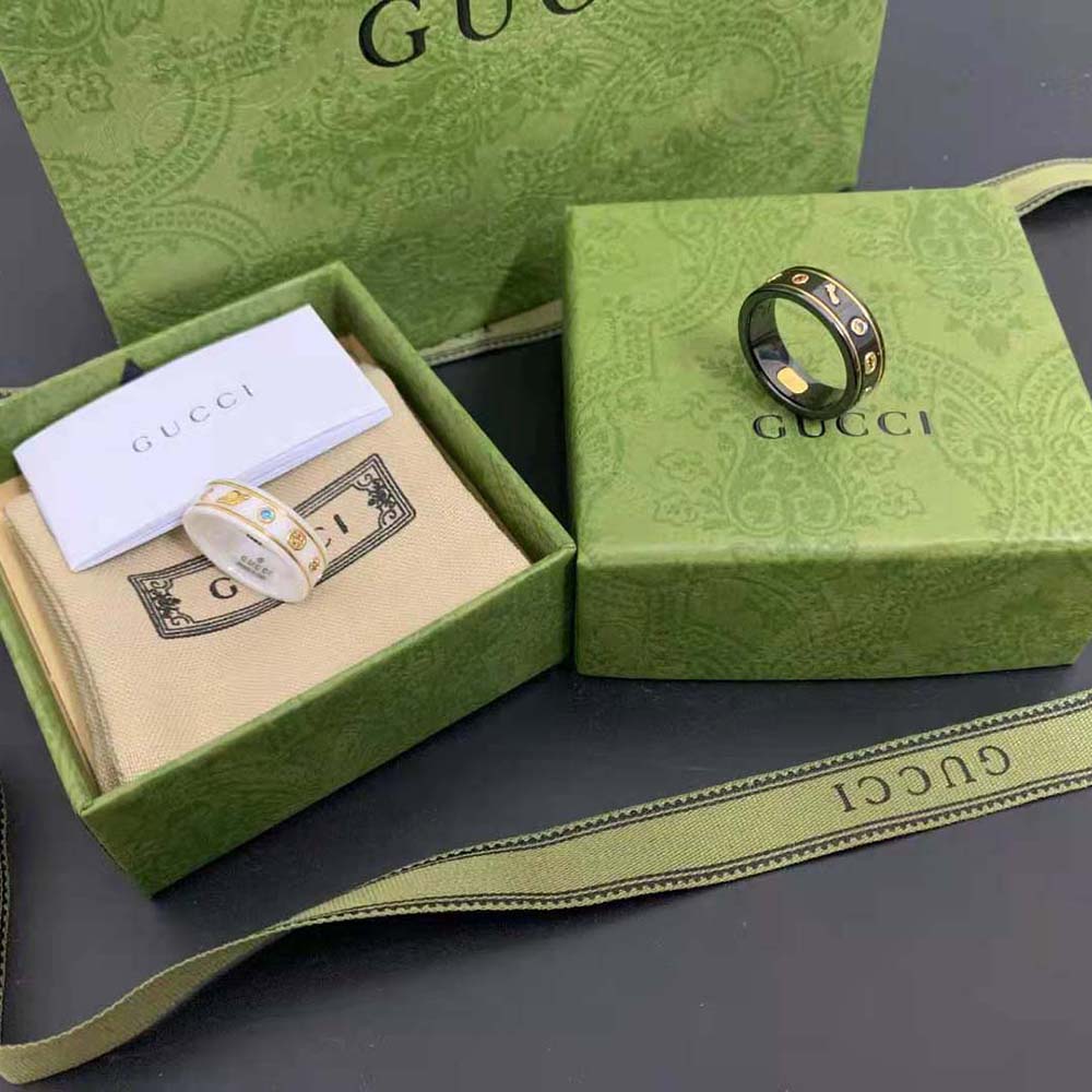 Gucci Unisex Icon Ring with Gemstones-Black 527095J8F778522 (5)
