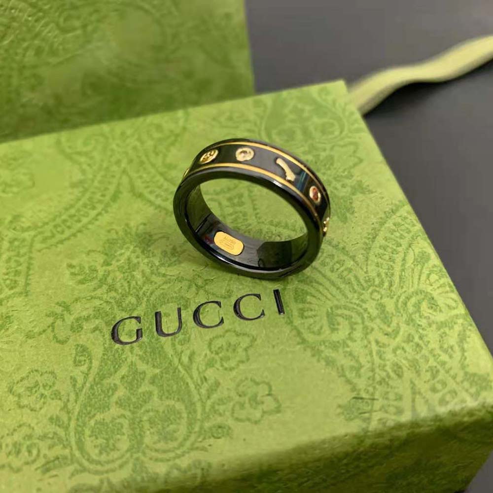 Gucci Unisex Icon Ring with Gemstones-Black 527095J8F778522 (6)