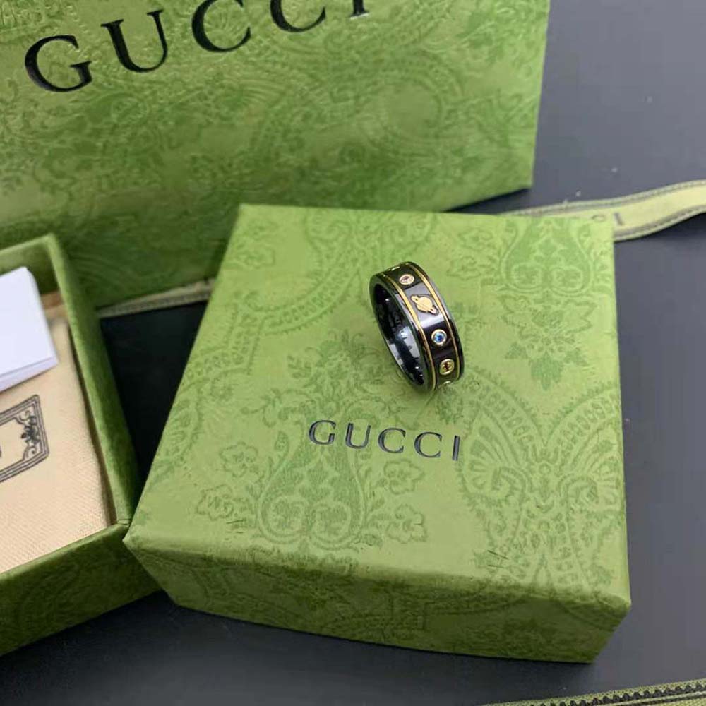 Gucci Unisex Icon Ring with Gemstones-Black 527095J8F778522 (7)