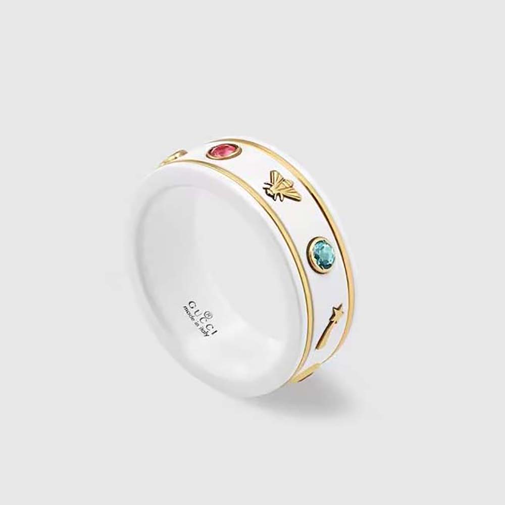 Gucci Unisex Icon Ring with Gemstones-White 527095J8F768521