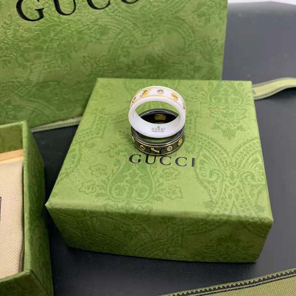 Gucci Unisex Icon Ring with Gemstones-White 527095J8F768521 (8)