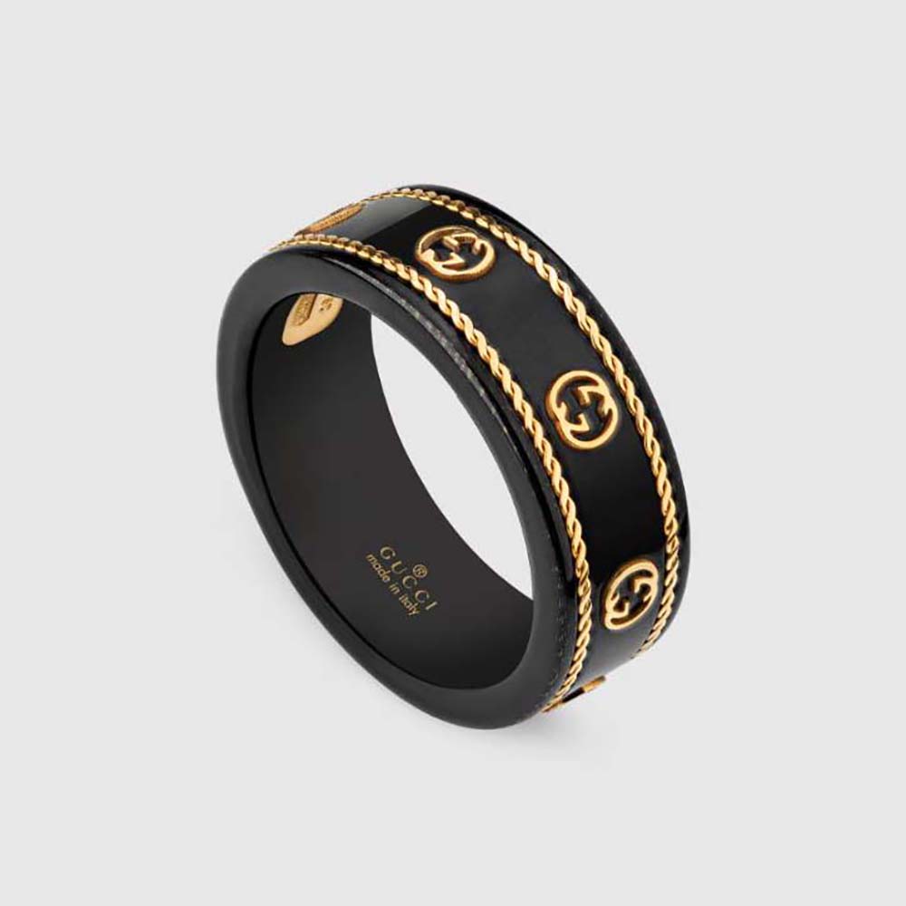 Gucci Unisex Icon Ring with Yellow Gold Interlocking G-Black 606826I0H118029 (1)