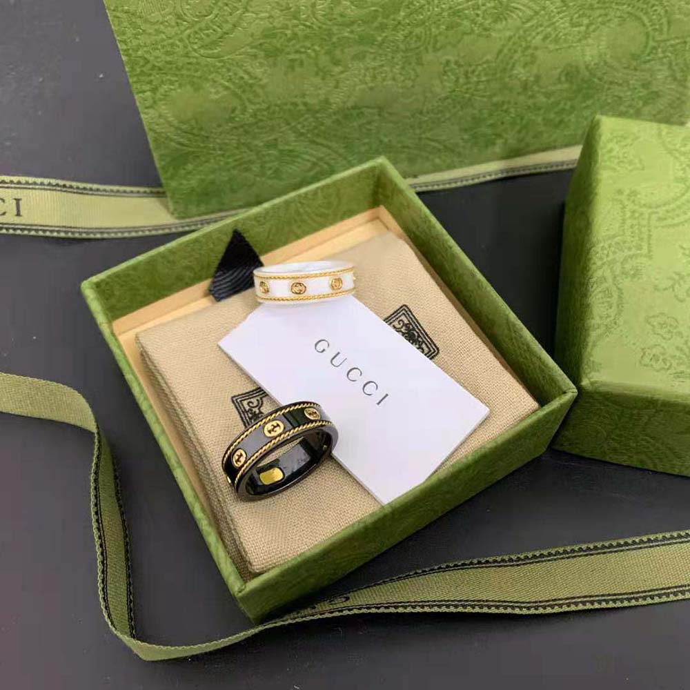 Gucci Unisex Icon Ring with Yellow Gold Interlocking G-Black 606826I0H118029 (4)