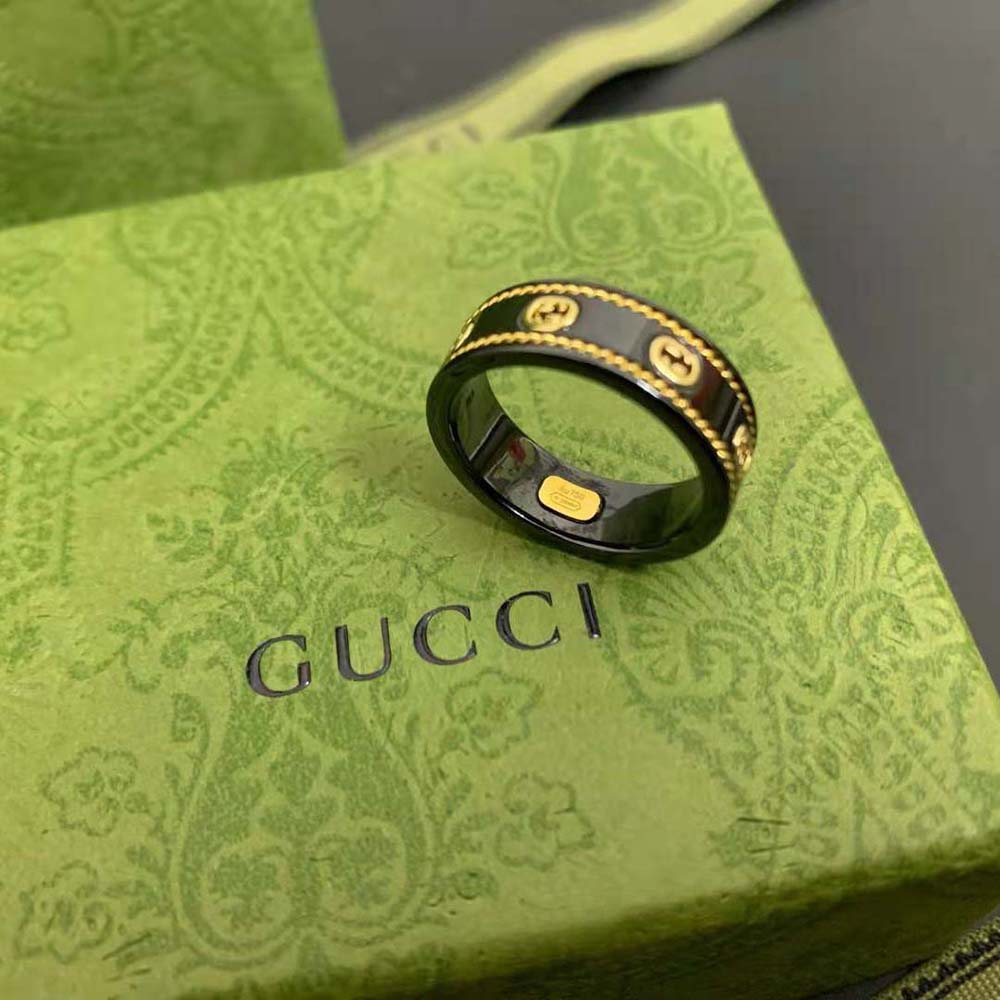 Gucci Unisex Icon Ring with Yellow Gold Interlocking G-Black 606826I0H118029 (5)